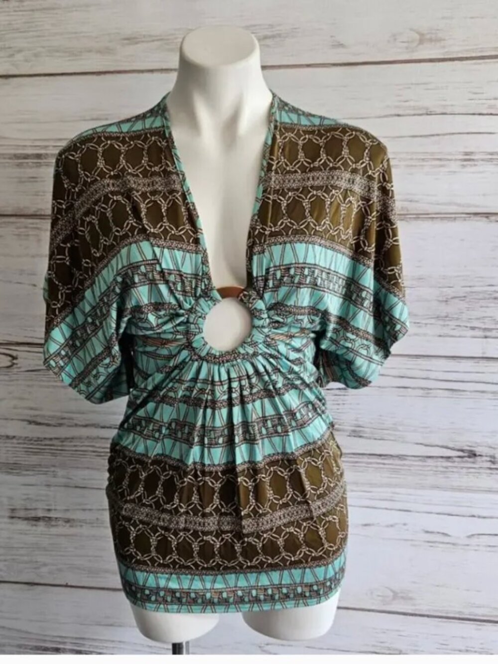Mara Hoffman Silk Teal Chain Print Top sz M